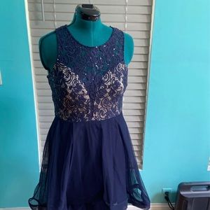 Speechless navy blue high low fit and flare dress